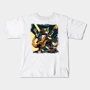 Cute Musician Rock Cat Kitty Playing Guitar - Funny Cats Kids T-Shirt